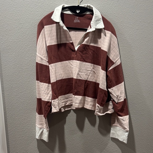 aerie Tops - 🤎 Aerie Striped Rugby Shirt – Brown & Cream – SZ XL 🤍